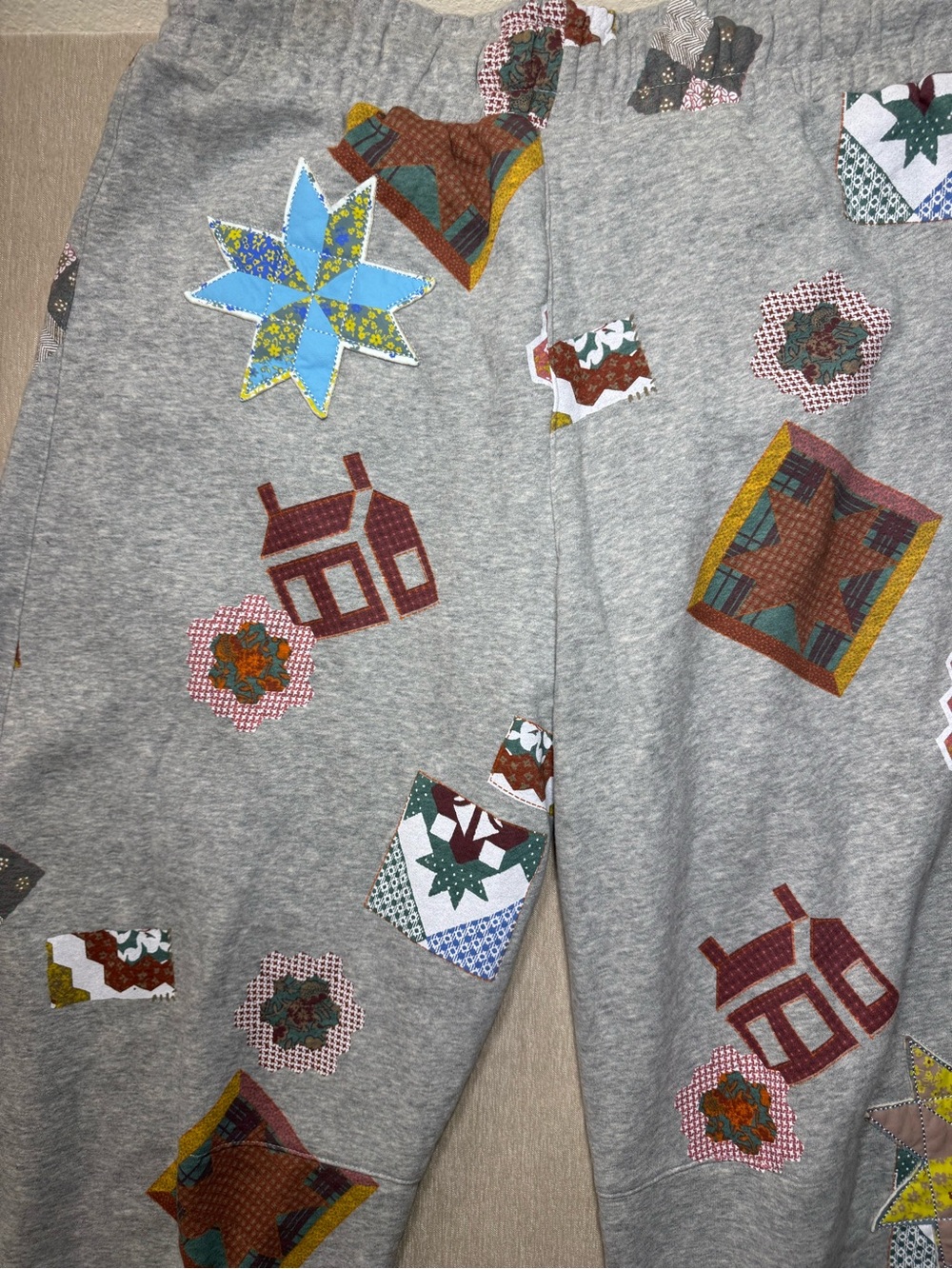 Out From Under Essential Patchwork Graphic Barrel Leg Sweatpant | Size Large - Picture 9 of 11